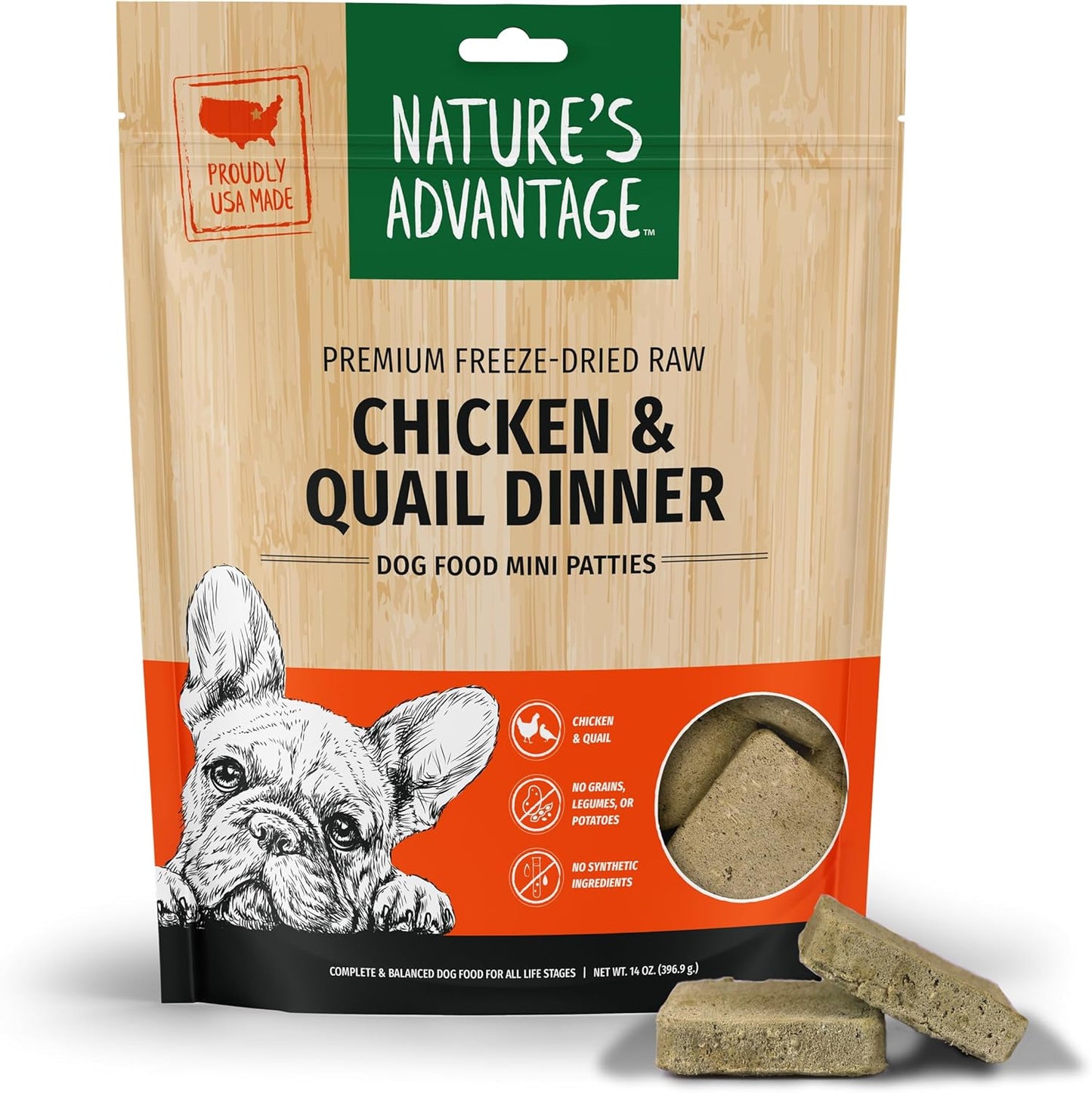 Nature's-Advantage-Freeze-Dried-Raw-Chicken-&-Quail-Dinner-Dog-Food-Mini-Patties,-14-223