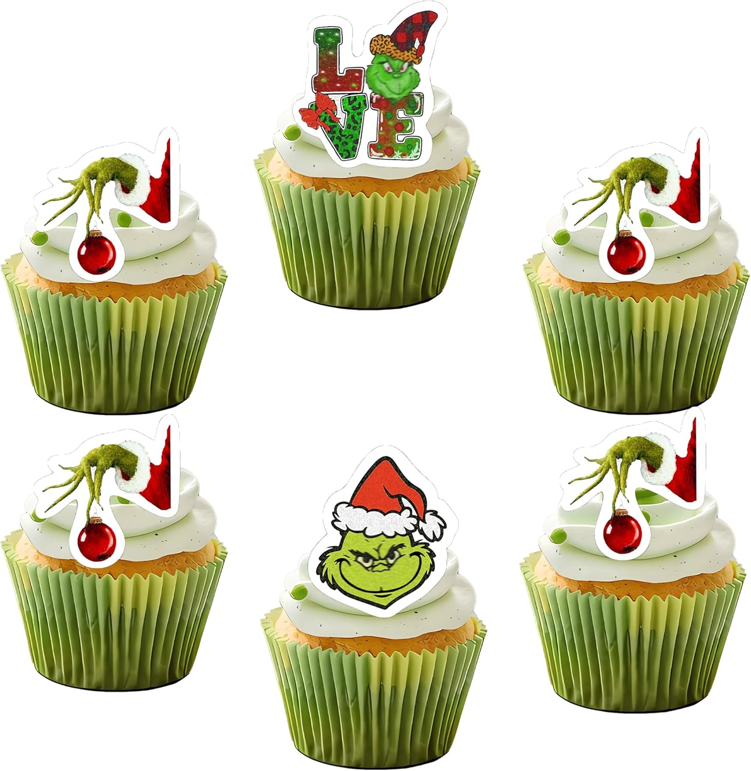 50-PCS-Edible-Merry-Christmas-Cupcake-Toppers-Wafer-Paper-Green-Monster-Hand-Toppers-Theme-1026