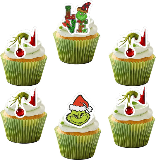50-PCS-Edible-Merry-Christmas-Cupcake-Toppers-Wafer-Paper-Green-Monster-Hand-Toppers-Theme-1026