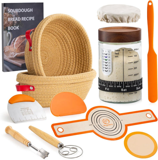 Sourdough-Starter-Kit,-Handmade-Cotton-Rope-oval-and-round-banneton-bread-baskets-liners-covers,-1166