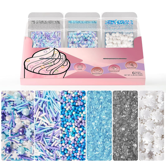 HUEBEATY-6-in-1-Frozen-Snowflakes-Sprinkles-for-Cake-Decorating--180g-Winter-Cake-Sprinkles-Jimmies,-Bl-924