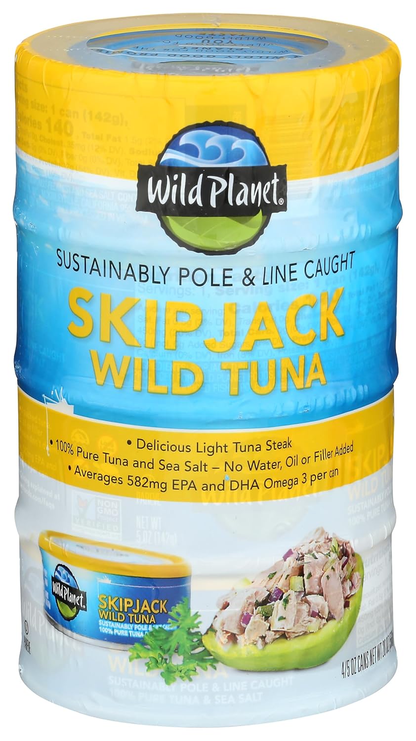 Wild-Planet,-Skipjack-Tuna,-20-onzas-(paquete-de-4)---------1368