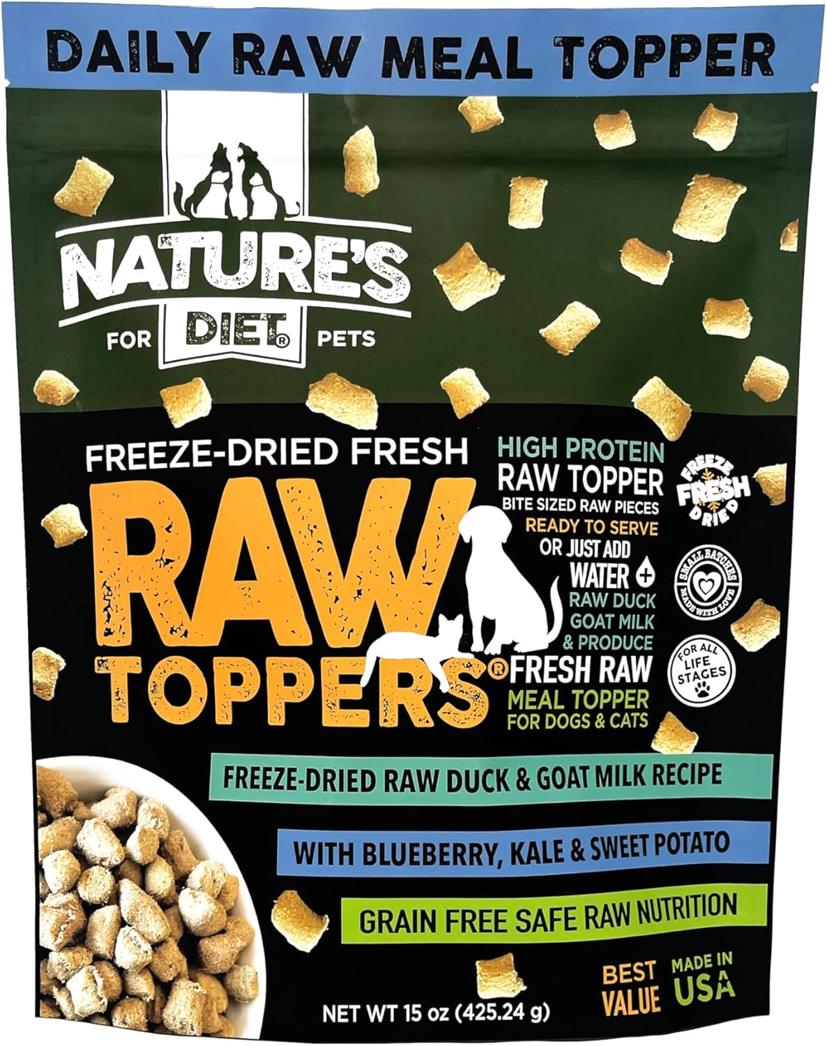 Nature's-Diet®-Free-Freeze-Dried-Raw-Food-Topper-for-Dogs-&-Cats-with-Duck,-394