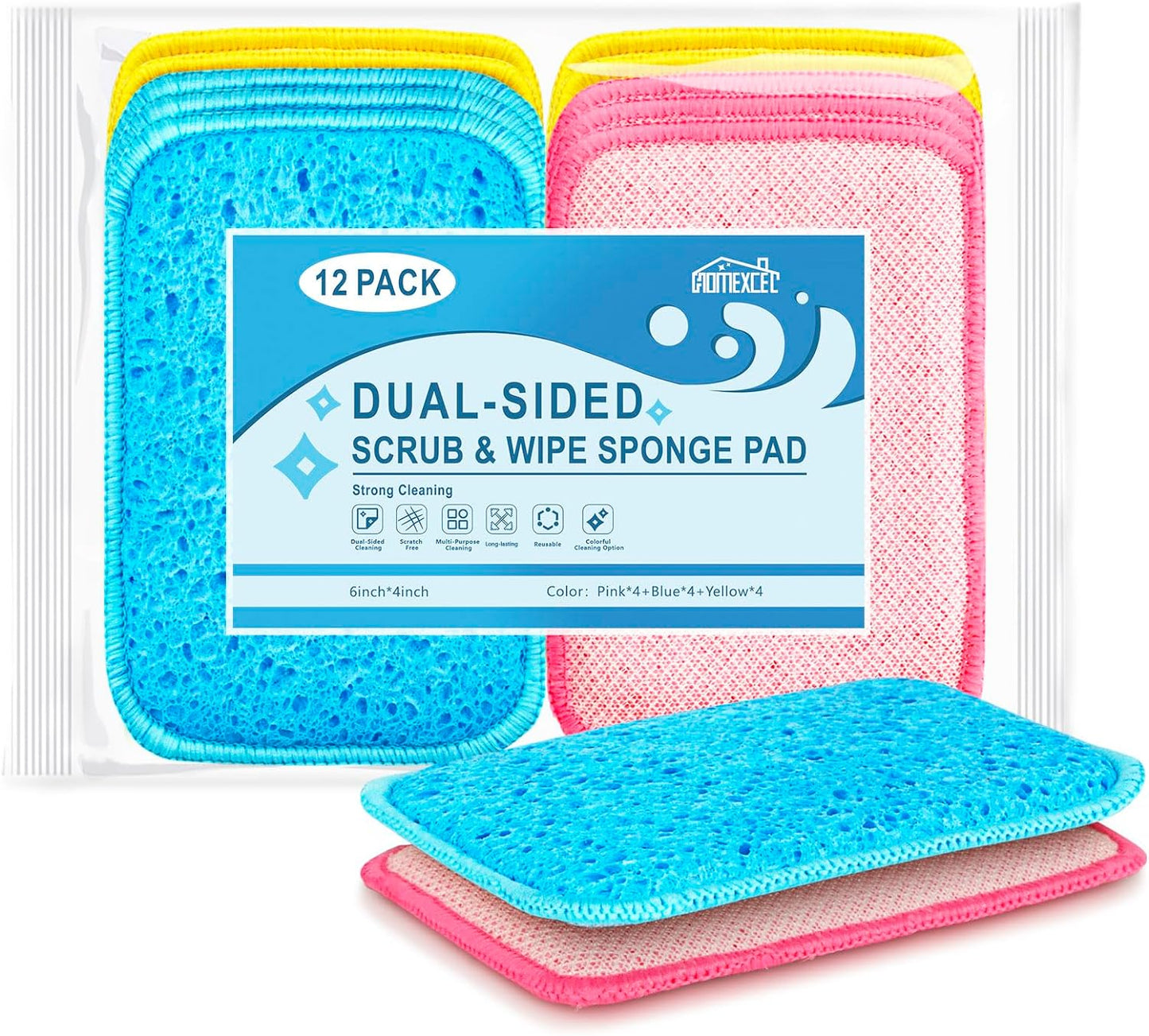 HOMEXCEL-12-Pack-Scrub-&-Wipe-Cloths,-Dual-Sided-Sponges-for-4703