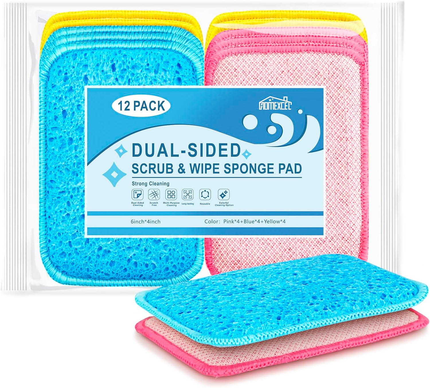 HOMEXCEL-12-Pack-Scrub-&-Wipe-Cloths,-Dual-Sided-Sponges-for-4703
