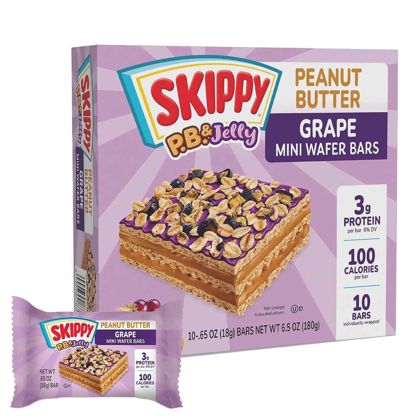 SKIPPY®-Peanut-Butter-Wafer-Bars-Mini-|-Grape-Jelly-Flavored-Coating--|-Peanut-Butter-with-36