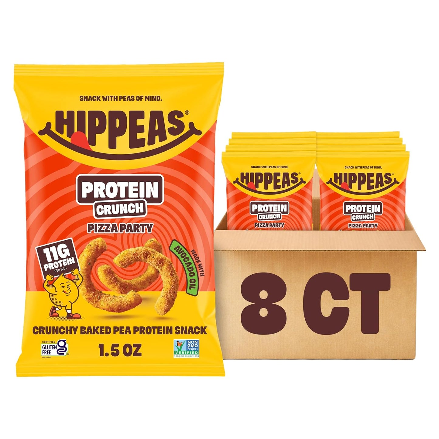 Hippeas-Pizza-Party-Protein-Puffs,-8-x-1.5-Oz-Bags,-Baked--Crunchy-Pea-Puffs-11g-346