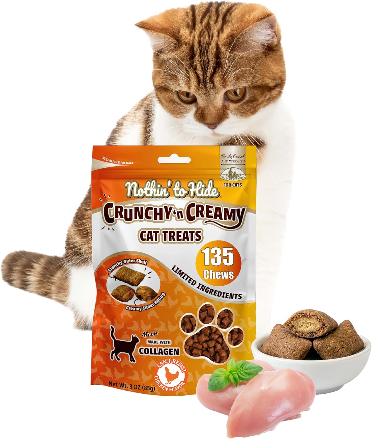 Fieldcrest-Farms-Collagen-Cat-Treats,-Chicken,-Crunchy-&-Creamy,-3-oz-Pouch-|-Supports-303