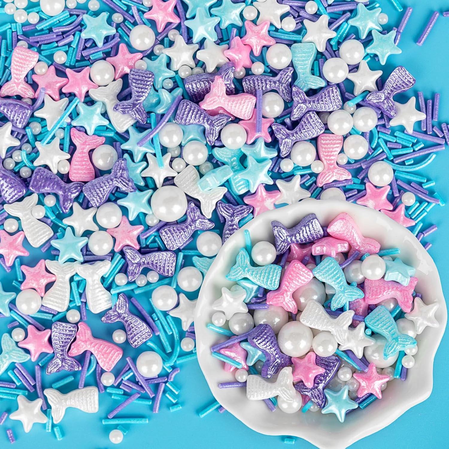 Mermaid-Sprinkles,Edible-Sugar-Pearl-Stars-Jimmies-Mix,130g/4.58oz,Pearl-Candy-Ocean-Sprinkle-for-Cake-----1863