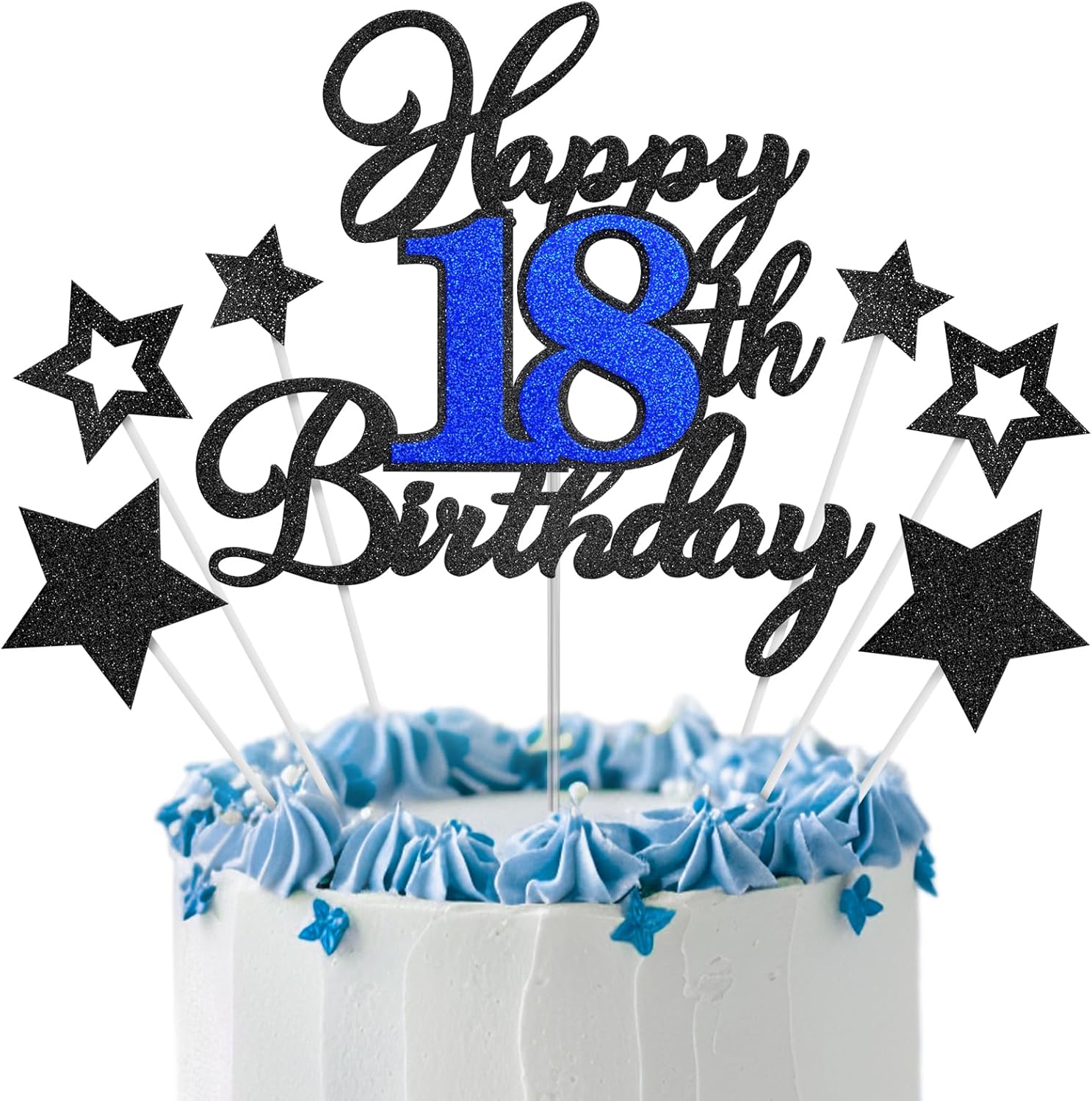 Happy-18th-Birthday-Cake-Toppers,-Black-Blue-Glitter-Cake-Decorations-Set,-18th-Decor,-Anniversary-699