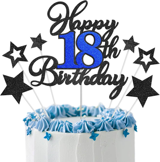 Happy-18th-Birthday-Cake-Toppers,-Black-Blue-Glitter-Cake-Decorations-Set,-18th-Decor,-Anniversary-699