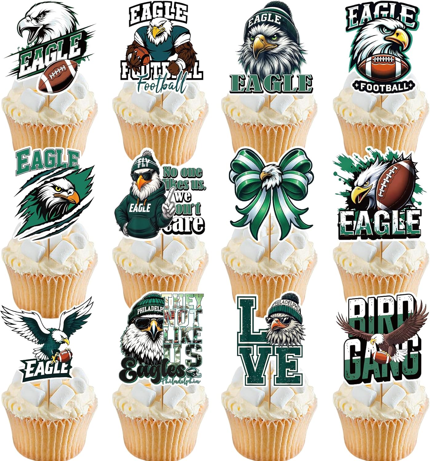 TAKEALOOKO-24-Pack-Football-Cupcake-Toppers---Green-Football-Animal-Theme-Cup-Decorations-Birthday-170