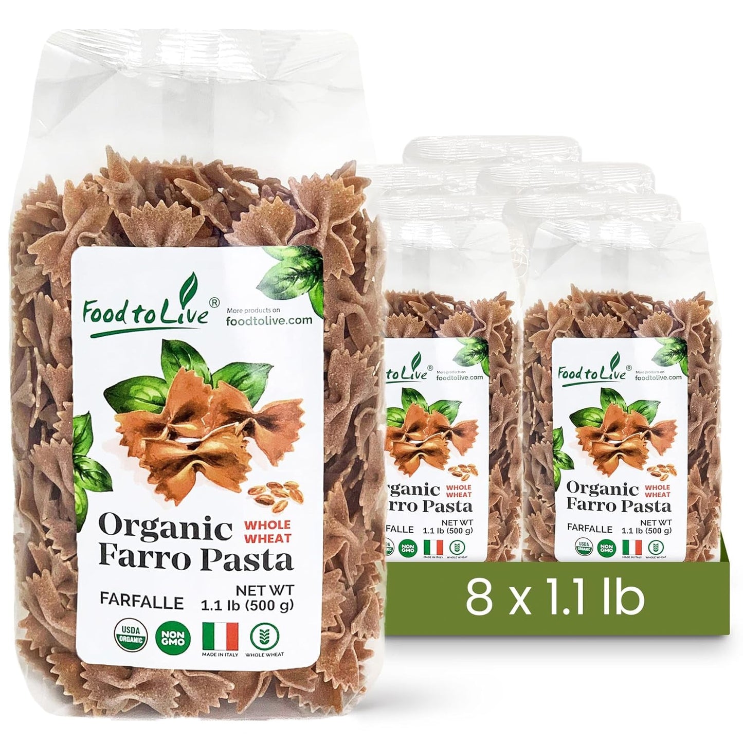 Food-to-Live---Organic-Farro-Farfalle-Pasta,-1.1-(Pack-63