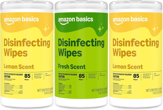 Amazon-Basics-Disinfecting-Wipes,-Lemon-&-Fresh-Scent,-Sanitizes/Cleans/Disinfects/Deodorizes,-255-Count-(2-Packs-Lemon,---2159