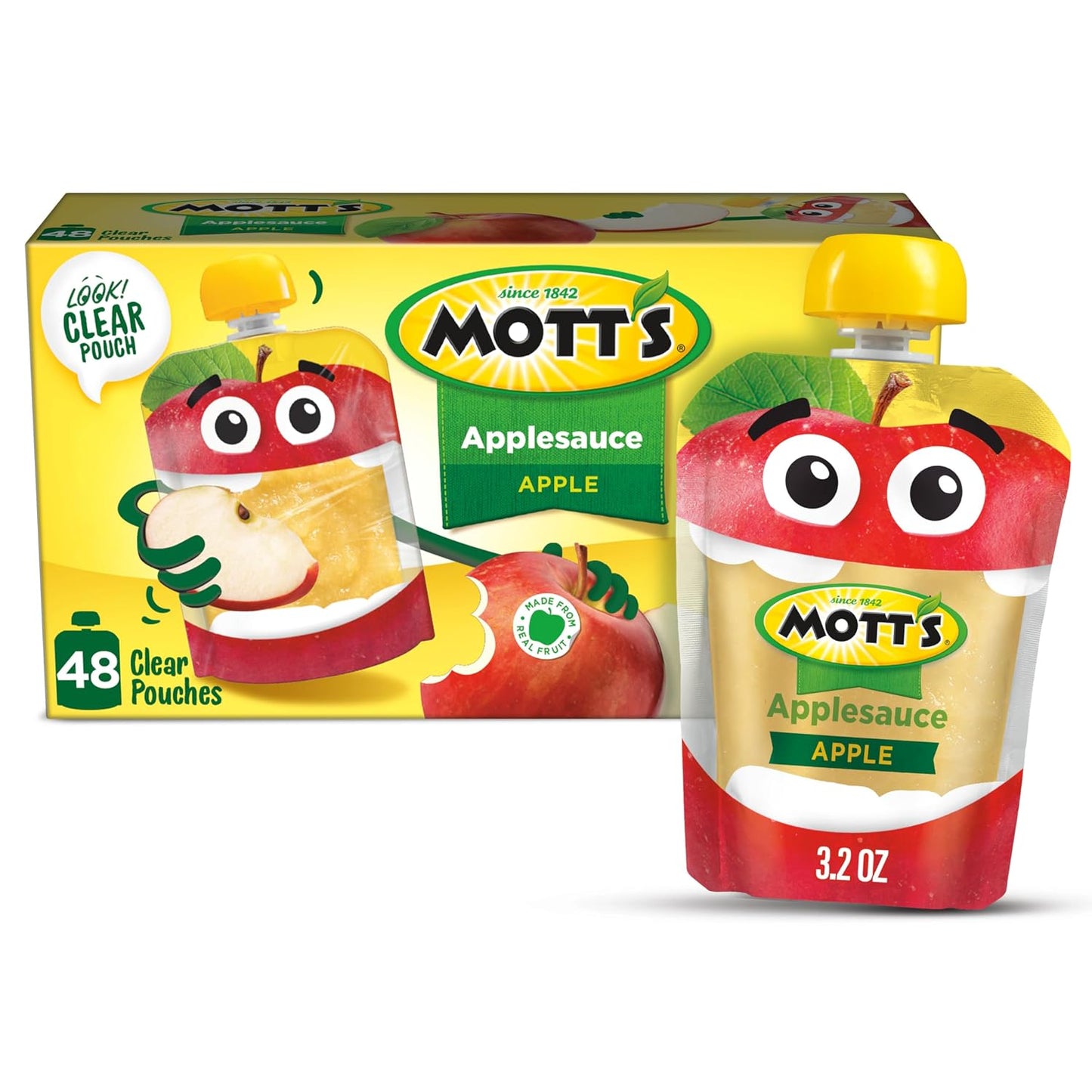 Mott's-Original-Applesauce,-3.2-Oz-Clear-Pouches,-48-Count-(4-Packs--Of-12),-No-Flavors,-606