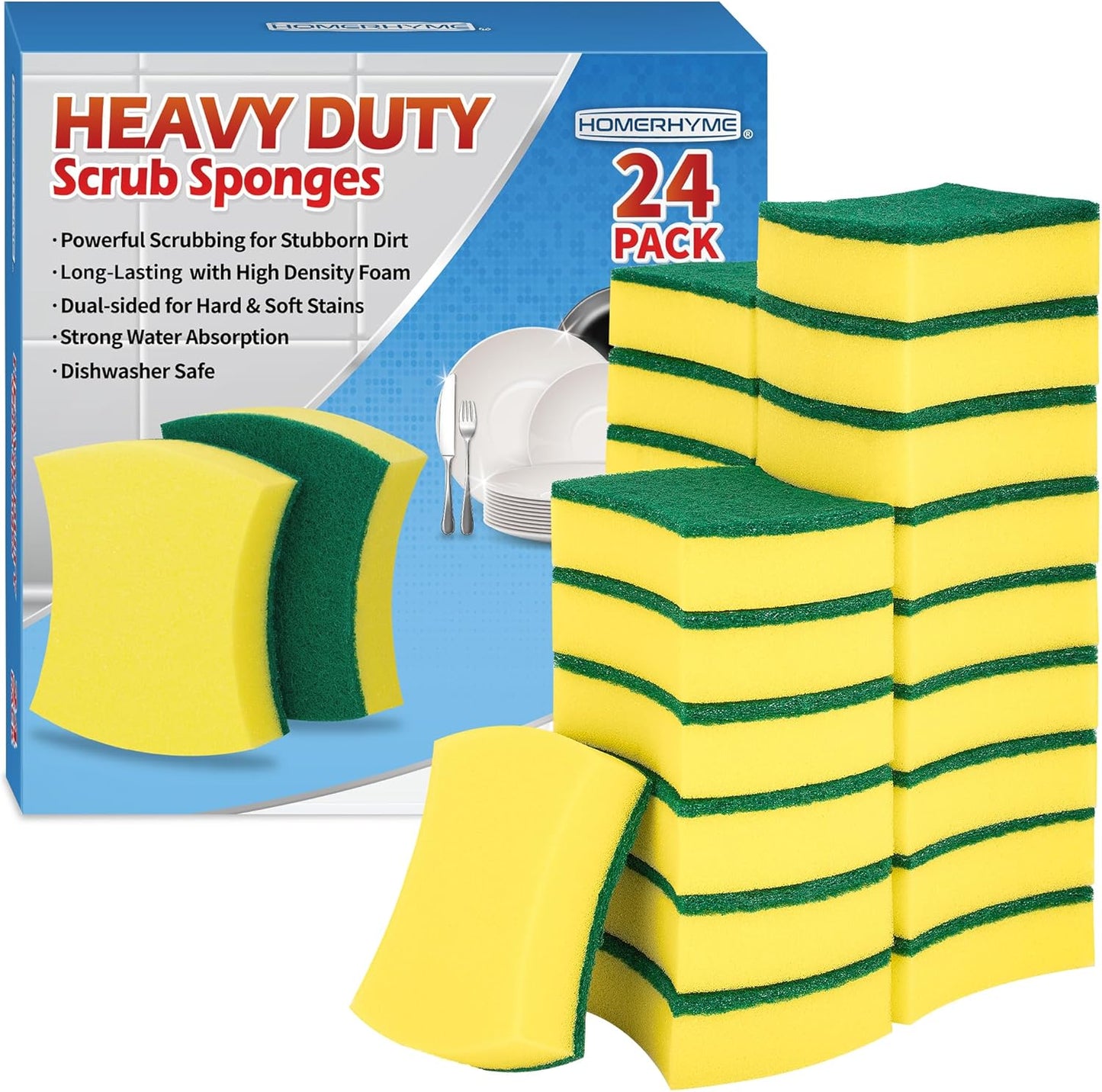 HOMERHYME-Heavy-Duty-Scrub-Sponges-24-Pack,-Double-Side-Design,-Long-Lasting-3240