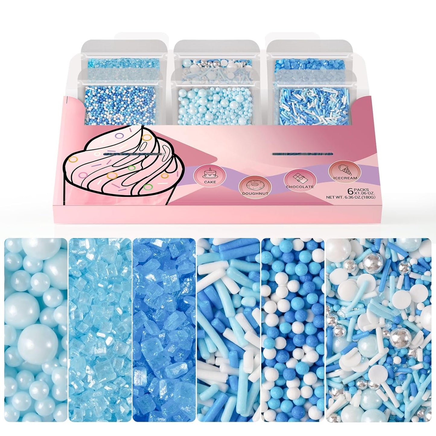 HUEBEATY-6-in-1-Blue-and-White-Sprinkles-for-Cake-Decorating-–-180g/6.36oz-Edible-Shower,-Frozen-1722
