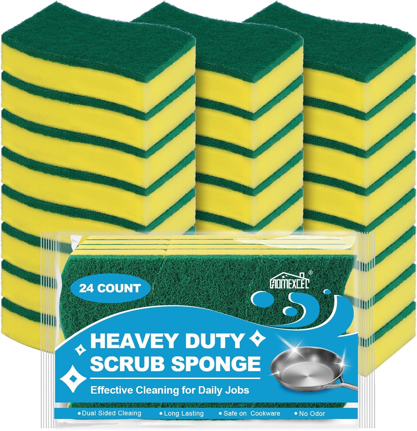 HOMEXCEL-Sponges-Kitchen-24pcs-Heavy-Duty-for-Dishes,-Yellow-Scrub-Cleaning-Sponge-for-Non-Coated-Cookware,-1422