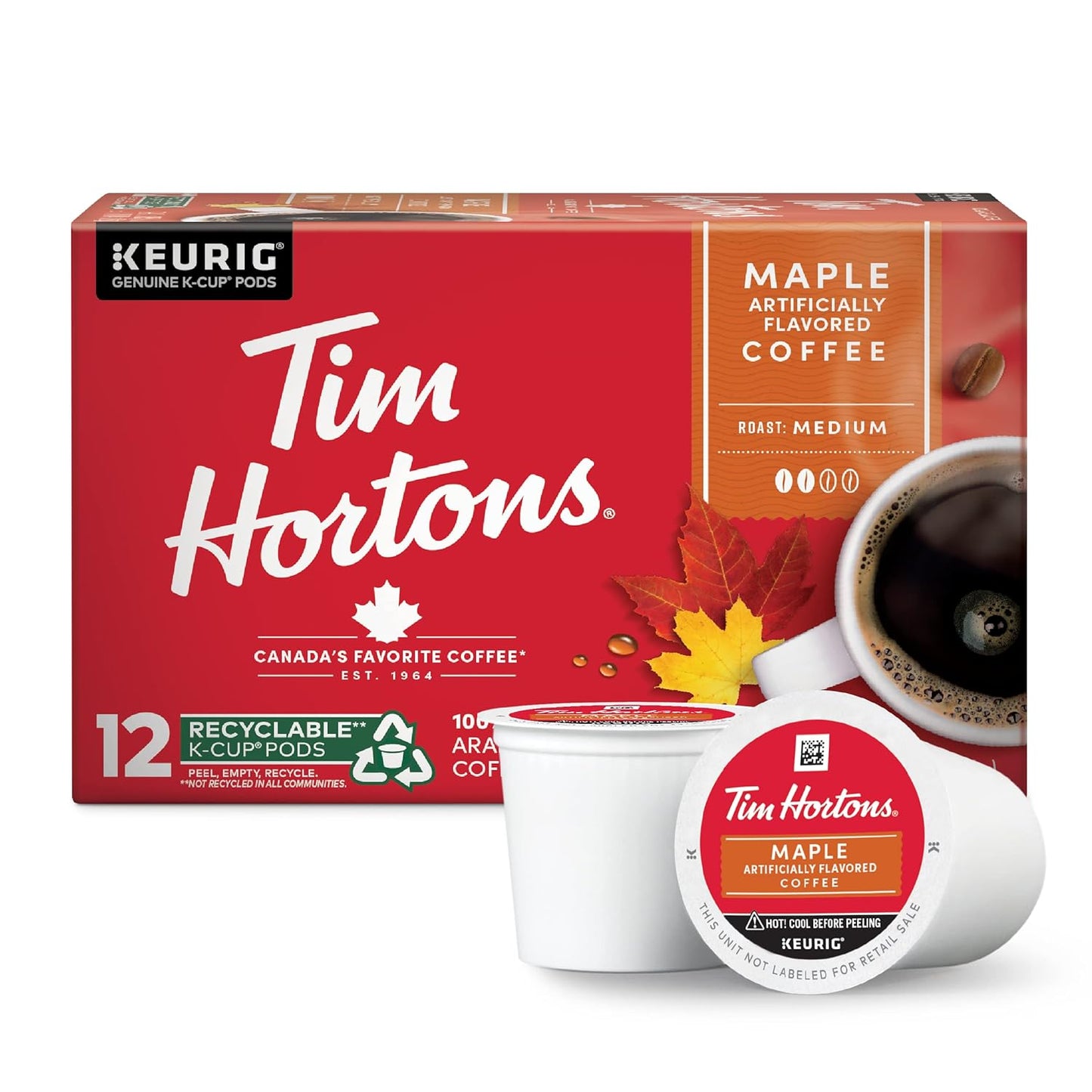 Tim-Hortons-Maple-Flavored-Coffee,-Single-Serve-K-Cup-Pods-Compatible-with-Keurig-Brewers,-Red,-2464