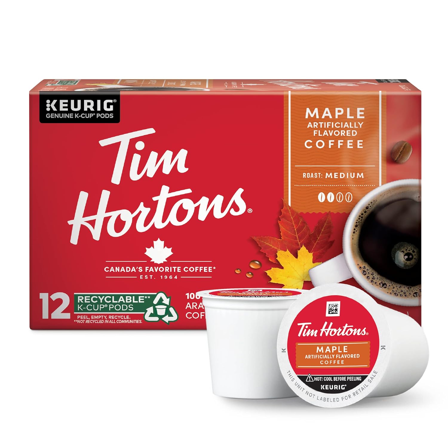 Tim-Hortons-Maple-Flavored-Coffee,-Single-Serve-K-Cup-Pods-Compatible-with-Keurig-Brewers,-Red,-2464