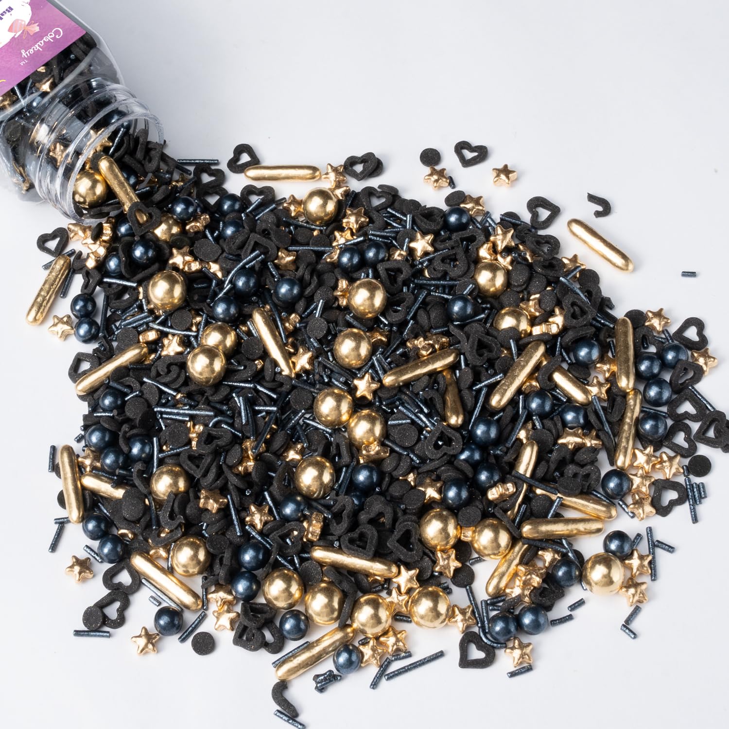 Black-&-Gold-Star-Sprinkles-for-Cake-Decorating-4.23ounce---Sugar-Mix-Gold-&-290