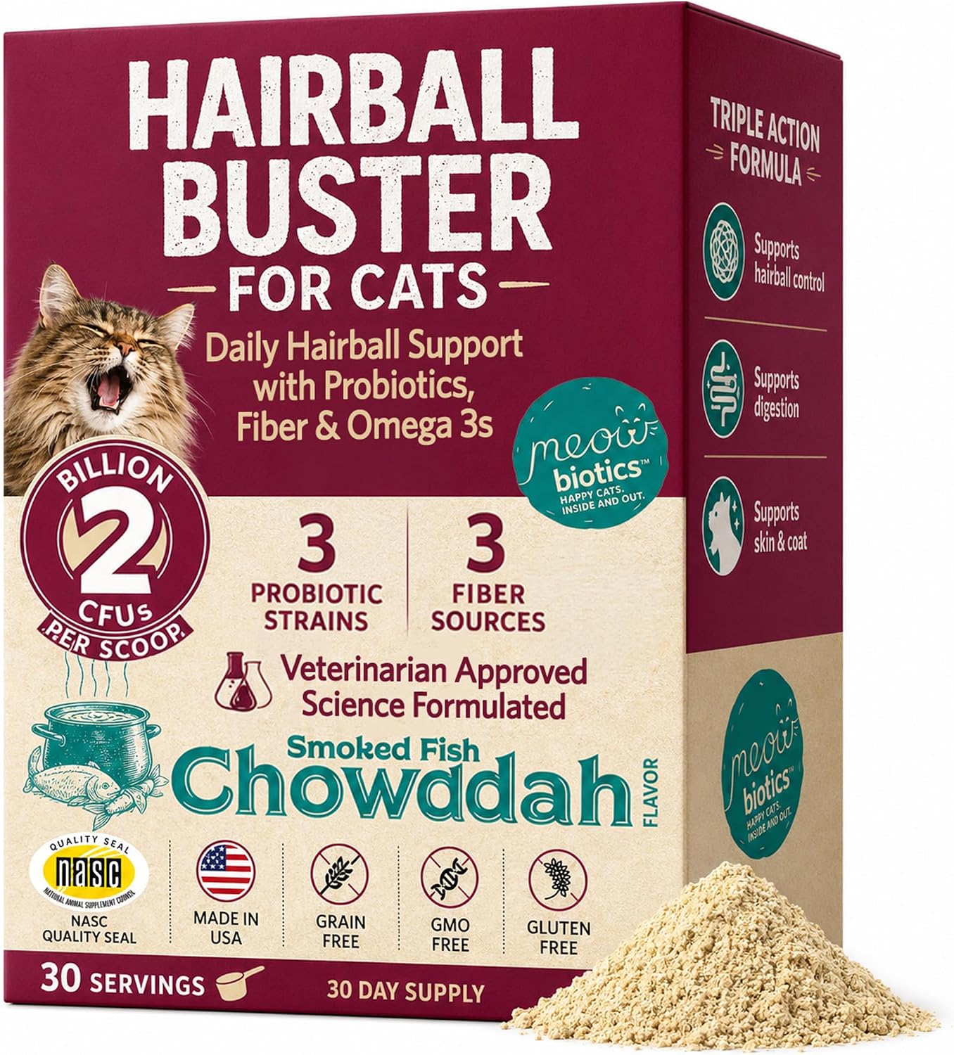 Hairball-Buster-Powder-for-Cats,-Smoked-Fish-Flavor,-30-Servings-|-Cat-Hairball-1241
