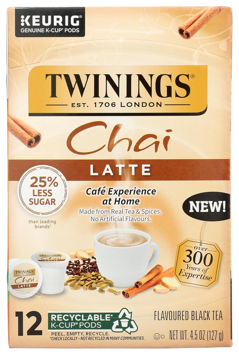 Twinings-Chai-Latte-Tea-K-Cup-Pod-para-Keurig,-cremoso,-ligeramente-dulce,-azúcar,2115