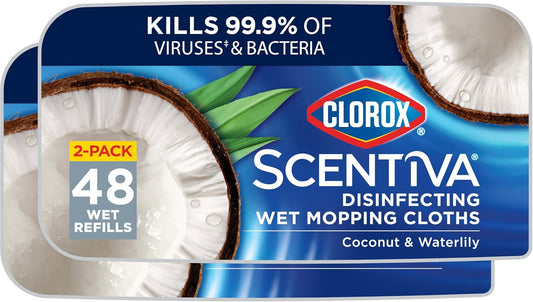 Clorox-Scentiva-Disinfecting-Wet-Mop-Pad,-Disposable-Mop-Heads,-Coconut-and-Waterlily,-2-Packs,-24-1370