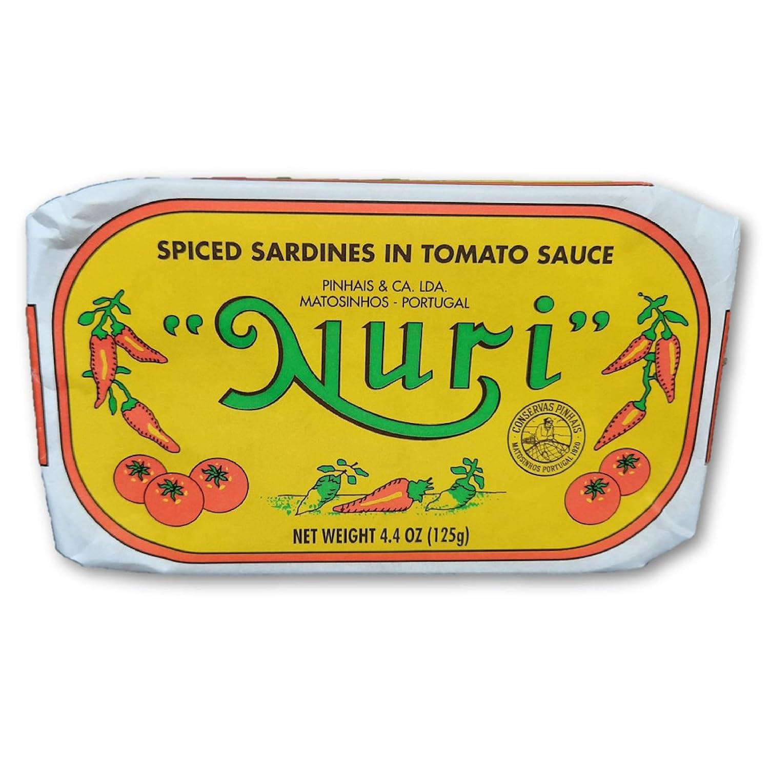 NURI-Sardinas-portuguesas-en-salsa-de-tomate-especiado,-paquete-de-4-unidades-de-1185