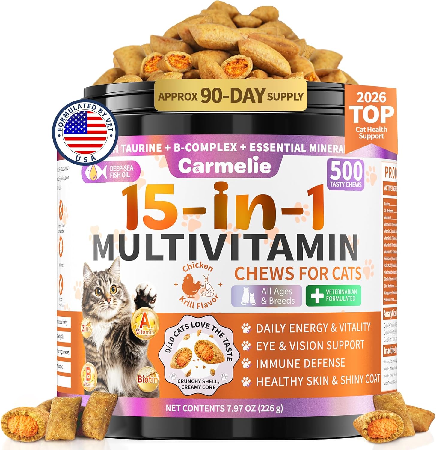 Taurine-for-Cats-Vitamins-Treats,-15-in-1-Cat-Multivitamin,-500-Ct-|-1605