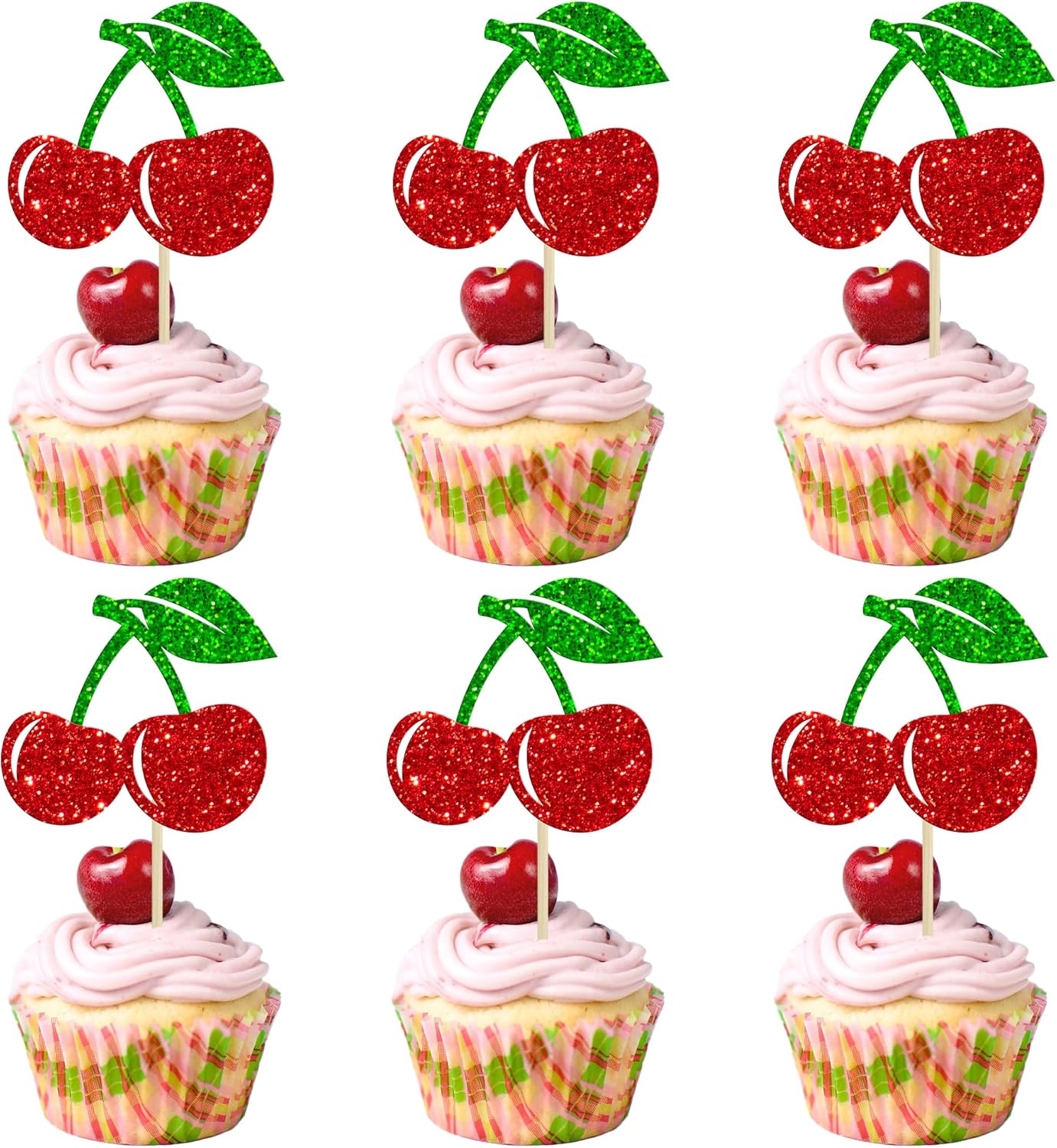 Gyufise-24Pcs-Cherry-Cupcake-Toppers-Glitter-Fruit-2010