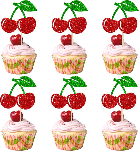 Gyufise-24Pcs-Cherry-Cupcake-Toppers-Glitter-Fruit-2010
