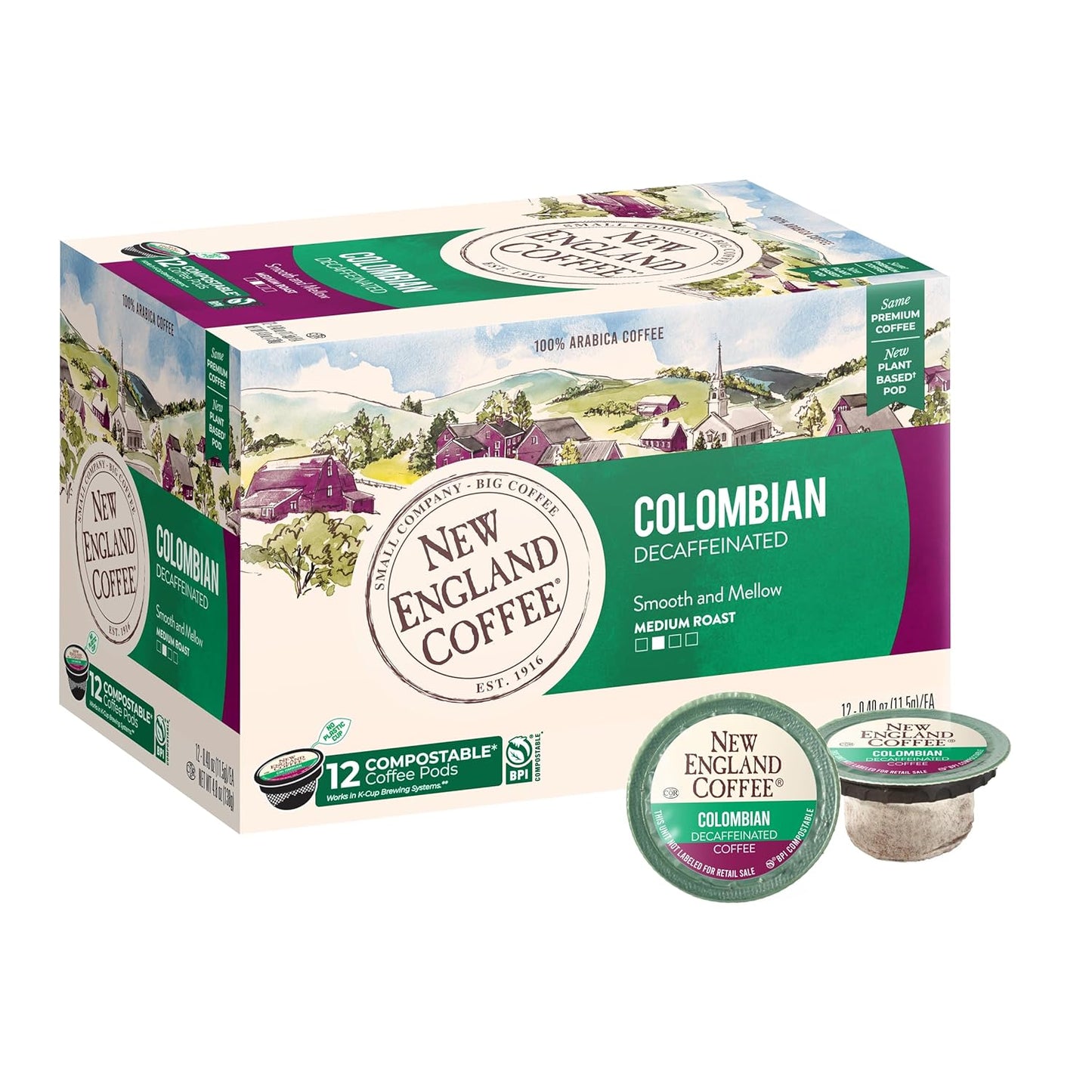 New-England-Coffee-Colombian-Decaffeinated-Medium-Roast-Single-Serve-Pods,-12ct-Box-(Pack-637