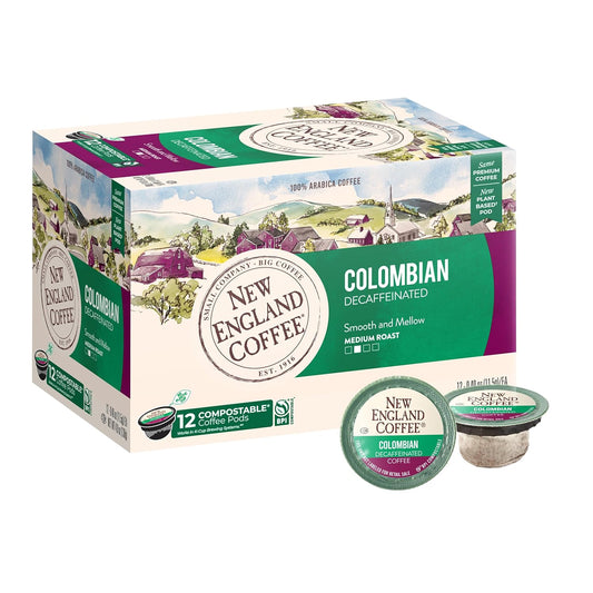 New-England-Coffee-Colombian-Decaffeinated-Medium-Roast-Single-Serve-Pods,-12ct-Box-(Pack-637