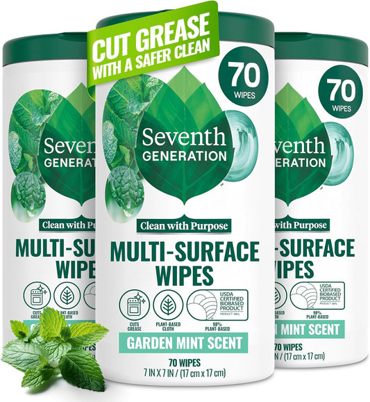 Seventh-Generation-Multi-Surface-Wipes,-70-Count,-Pack-of-3,-Garden-Mint,-Plant-Based-Cleaning-Wipes,-No-1864