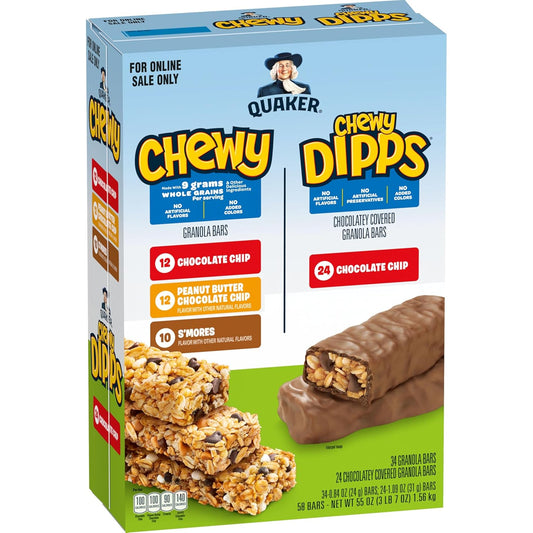 Quaker-Chewy-Granola-Bars,-Chewy-&-Dipps-Variety-Pack,-(58-Bars),--Whole-Grains,-No-Flavors,-2688