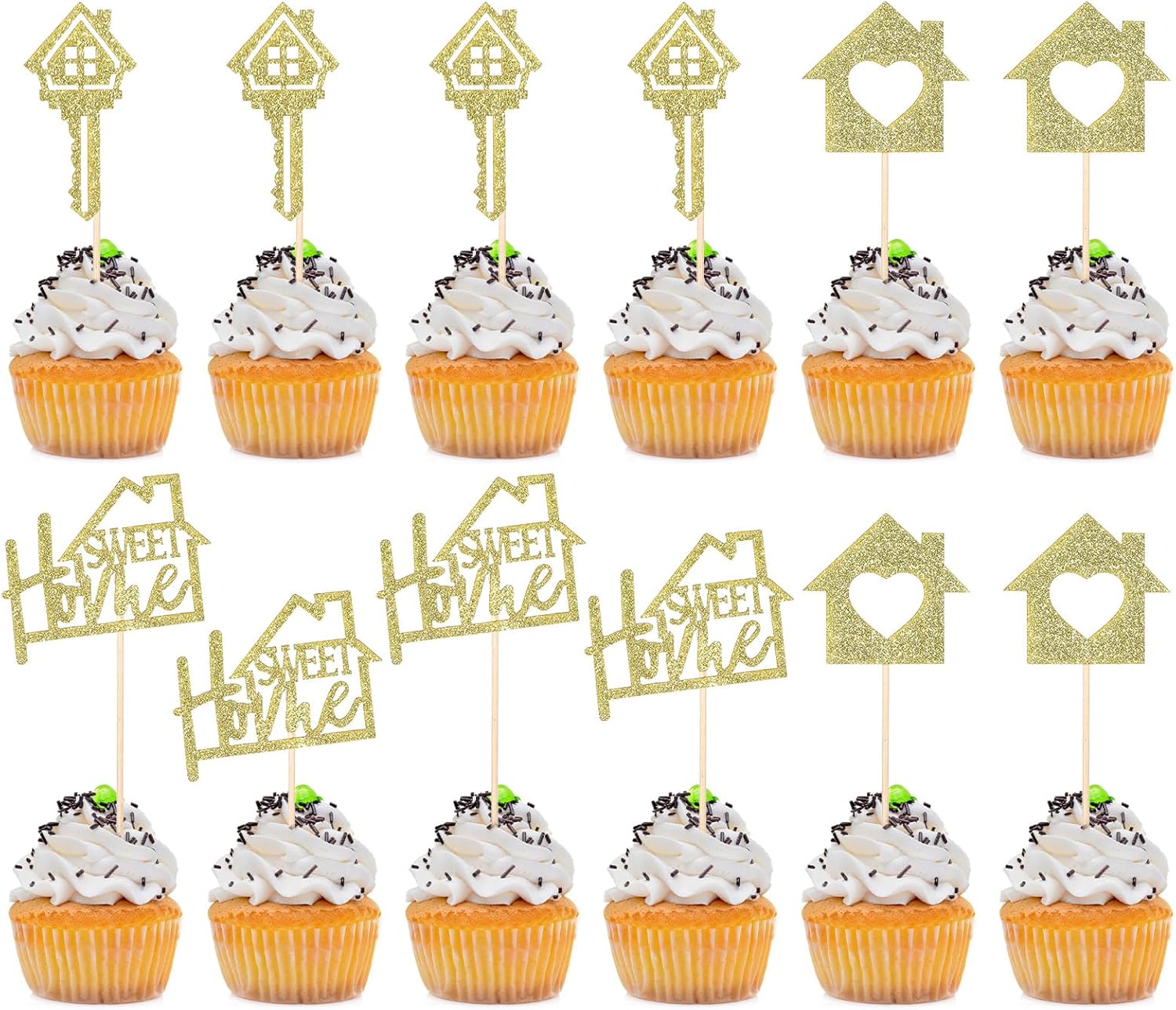 24-Pcs-Sweet-Home-Cupcake-Toppers---Gold-Glitter-Key-New-Home-Picks-Housewarming-158