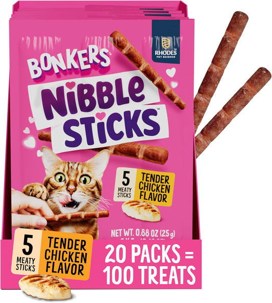 Bonkers-Nibble-Sticks-Soft-&-Meaty-Tender-Chicken-Flavor-Cat-Treats,-5-Sticks-(Pack-311