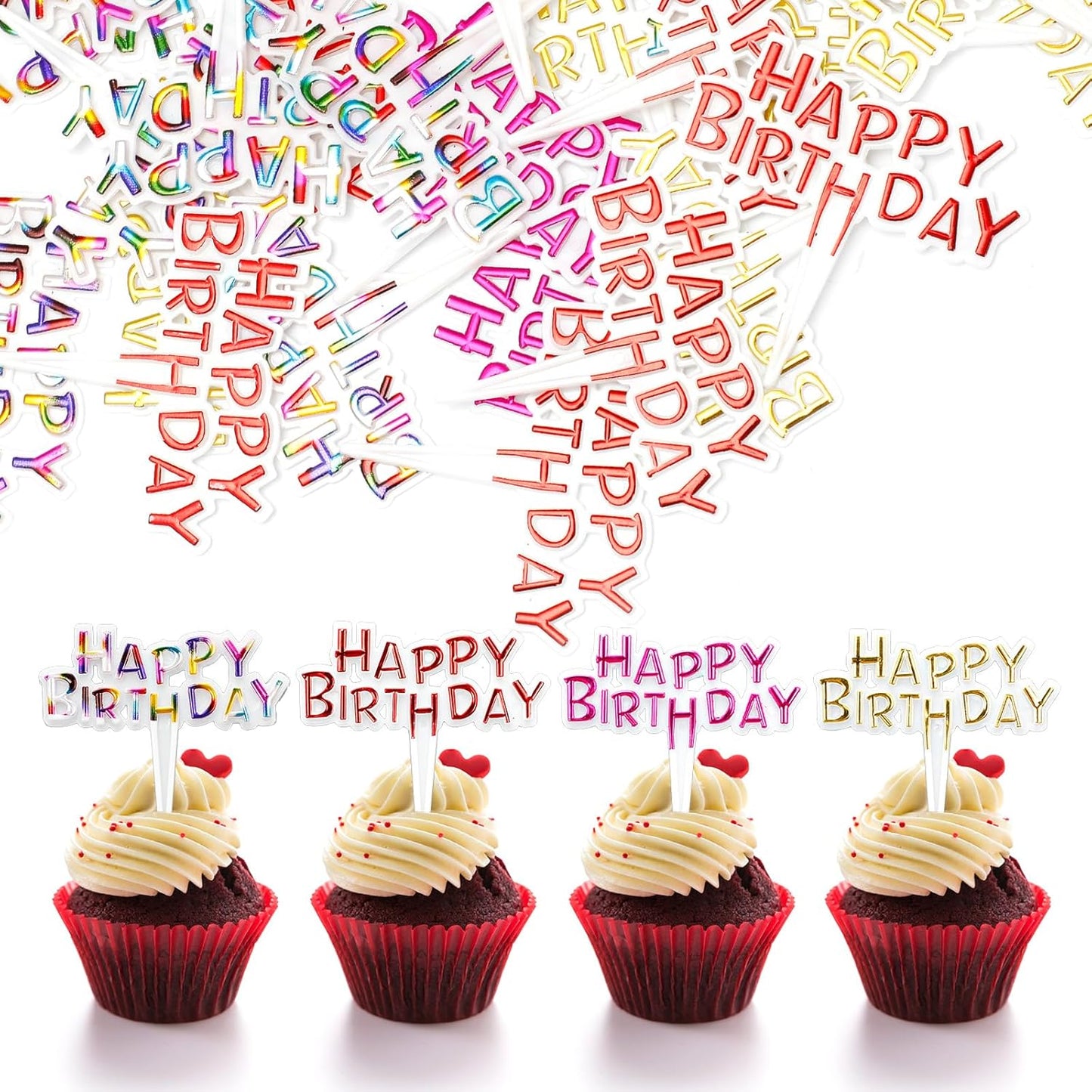 100-PCS-Colorful-Happy-Birthday-Cupcake-Toppers,-Small-Plastic-Cake-Toppers-for-Baby-Anniversary,-143