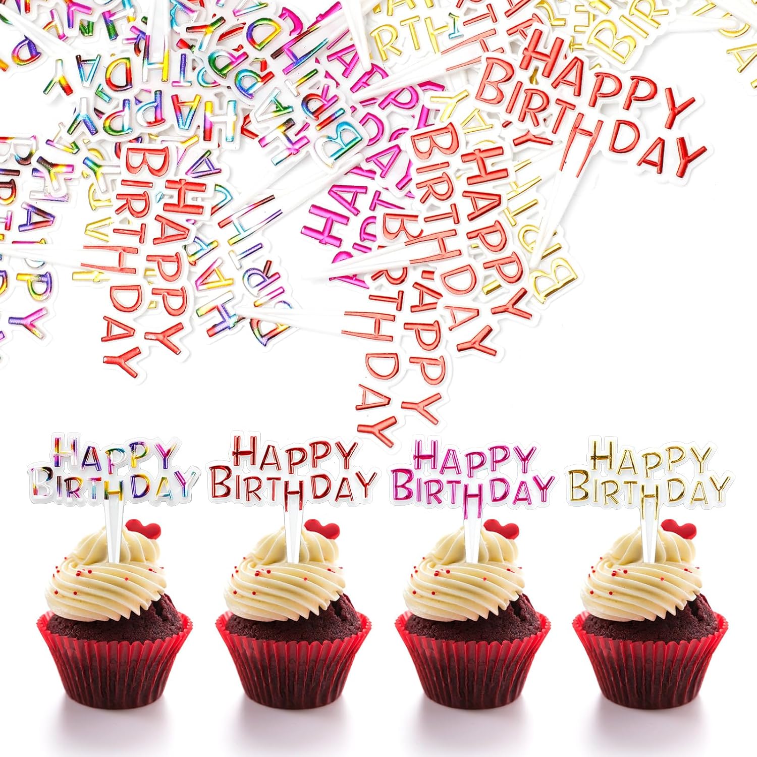 100-PCS-Colorful-Happy-Birthday-Cupcake-Toppers,-Small-Plastic-Cake-Toppers-for-Baby-Anniversary,-143