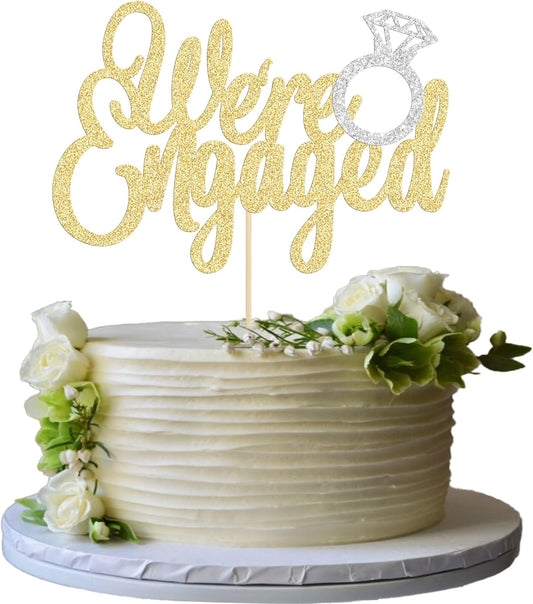 Gyufise-1Pc-Gold-We're-Engaged-Cake-Topper-3514