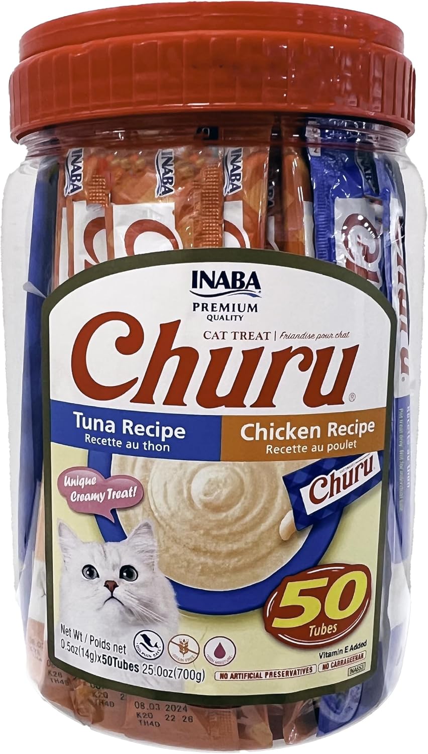 INABA-Churu-Lickable-Grain-Free-Purée-Cat-Treats,-25-Tuna-&-25-Chicken-|-Grain-Free,-365