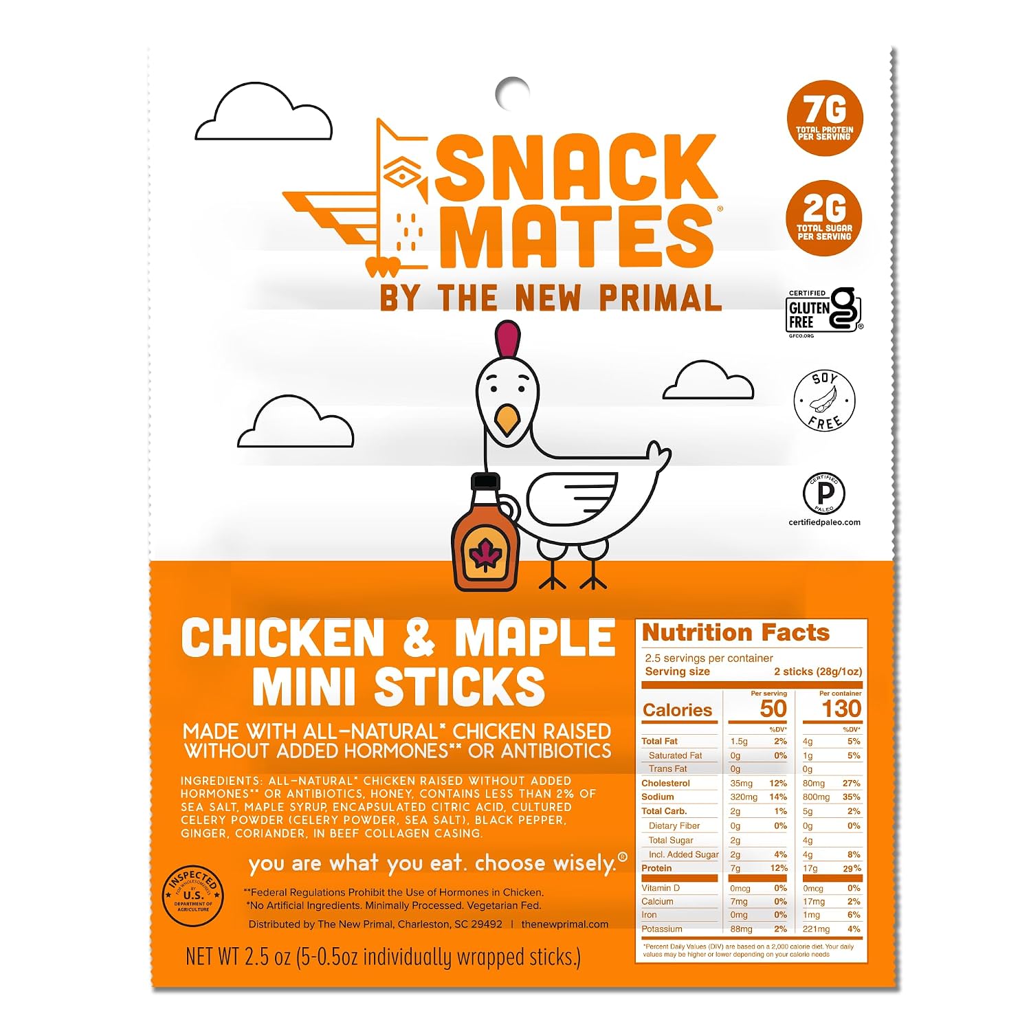 Snack-Mates-by-Noble-Made-by-The-New-Primal,-Chicken-and--Maple-Mini-Meat-Sticks,-1999
