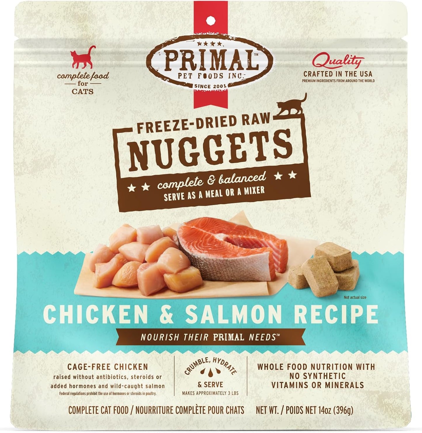 Primal Freeze Dried Raw Cat Food Nuggets Chicken & Salmon 14 oz