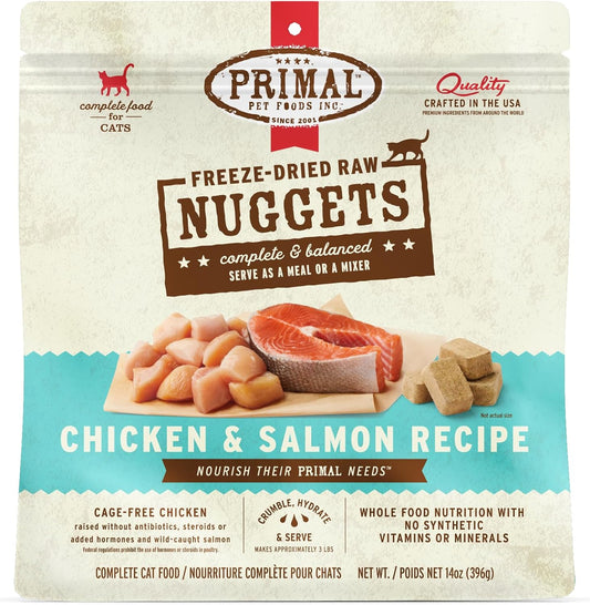 Primal Freeze Dried Raw Cat Food Nuggets Chicken & Salmon 14 oz