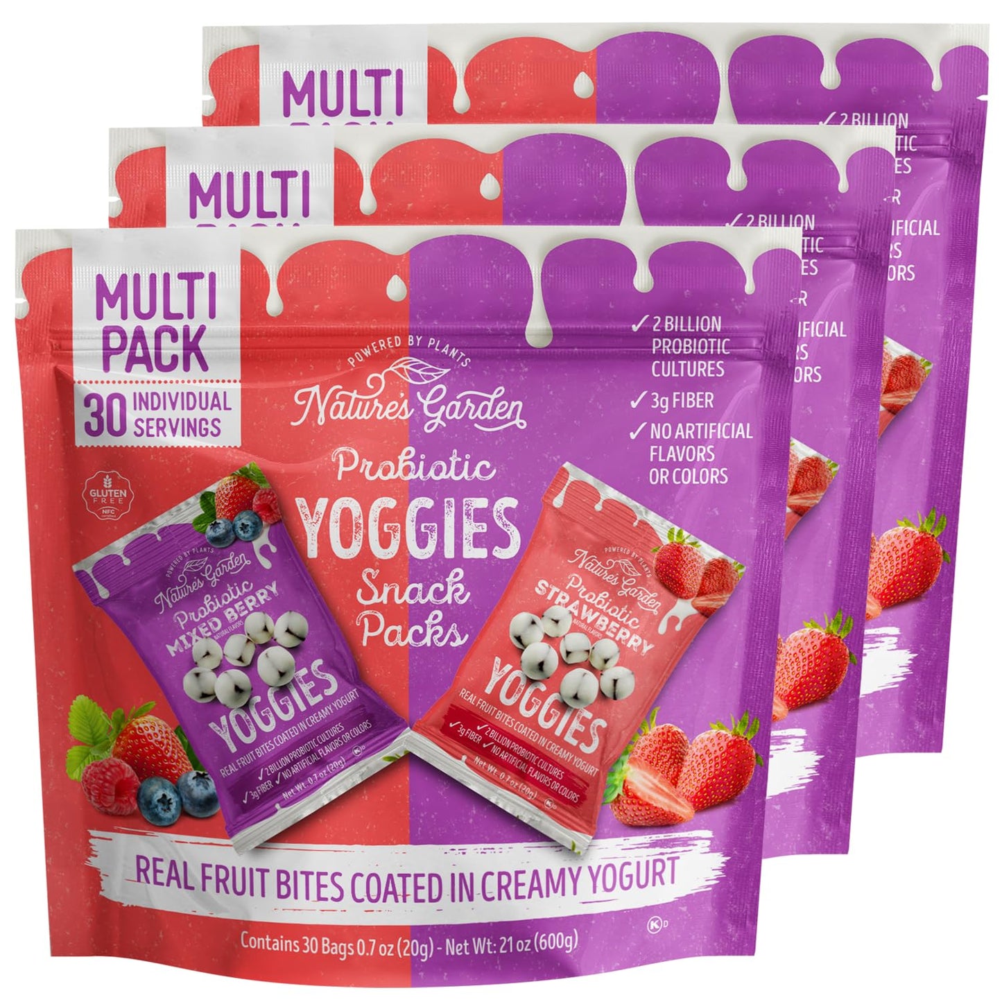 Nature's Garden Probiotic Yoggies Multi Pack, 21oz paquete de 3