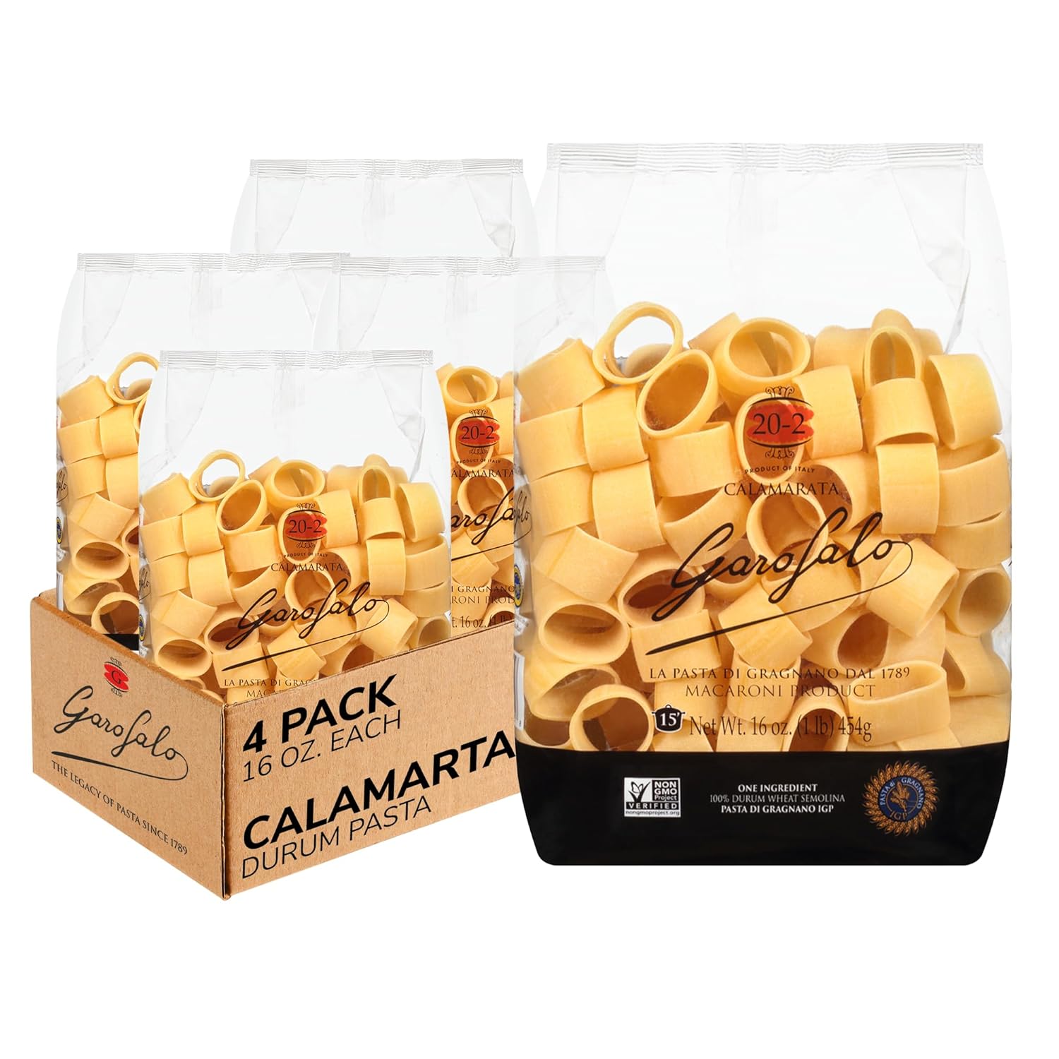 Garofalo---Premium-Durum-Wheat-Semolina-Calamarata-Pasta,-Italian-Bronze-Drawn,-420