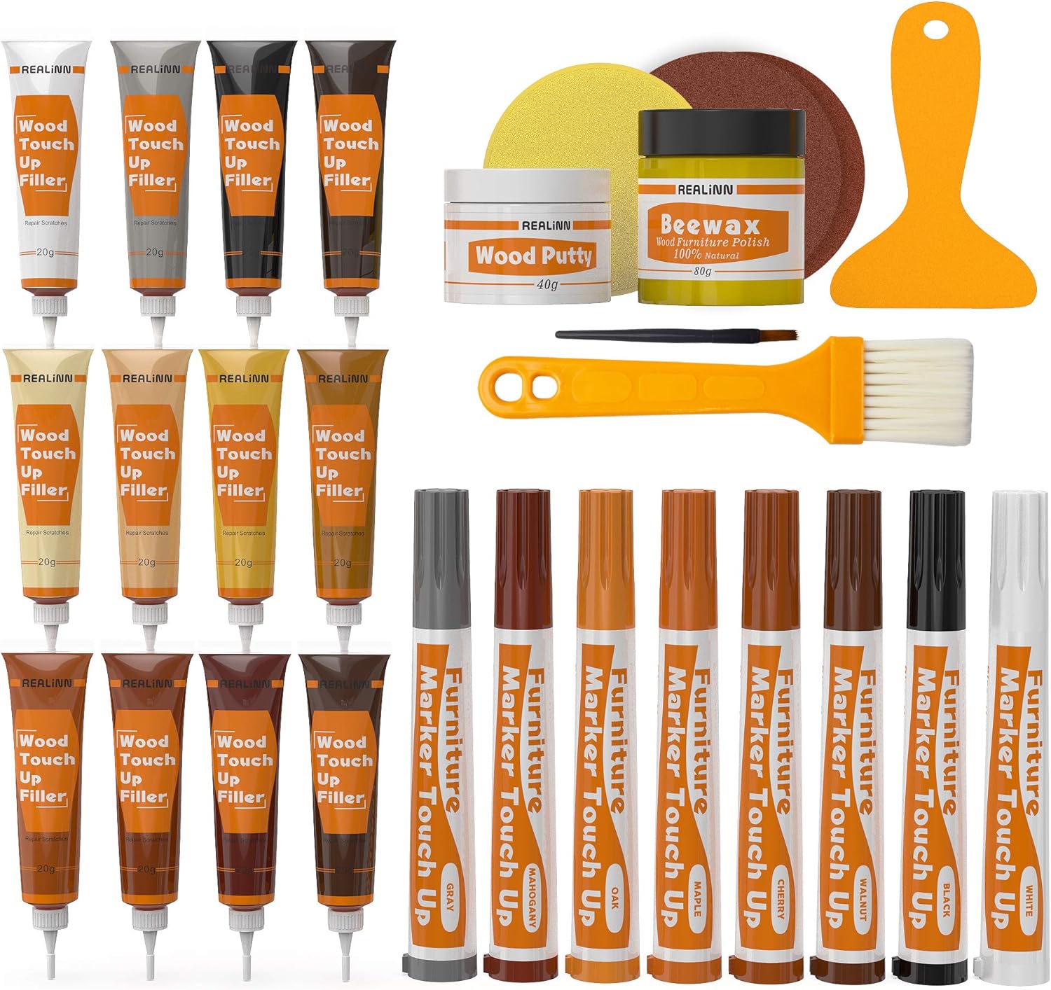 REALINN-Wood-Furniture-Repair-Kit--Set-of-28---Touch-Up-Markers,-Fillers-with-Wood-1446