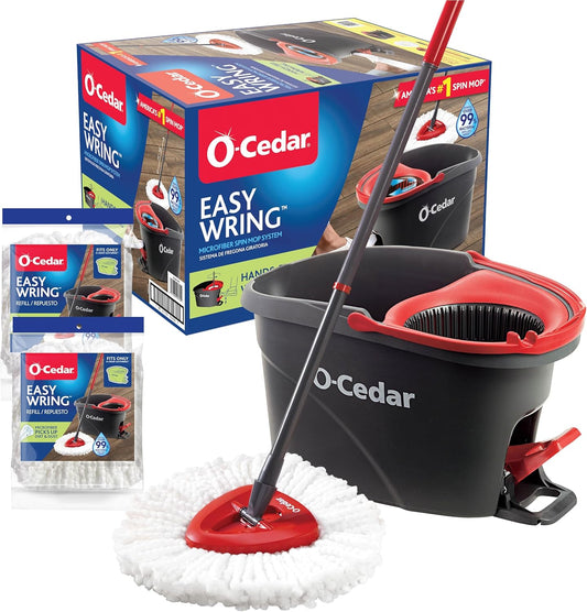 O-Cedar-EasyWring-Microfiber-Spin-Mop-&-Bucket-Floor-Cleaning-System-+-2-Extra-Refills,-Red/Gray-2008