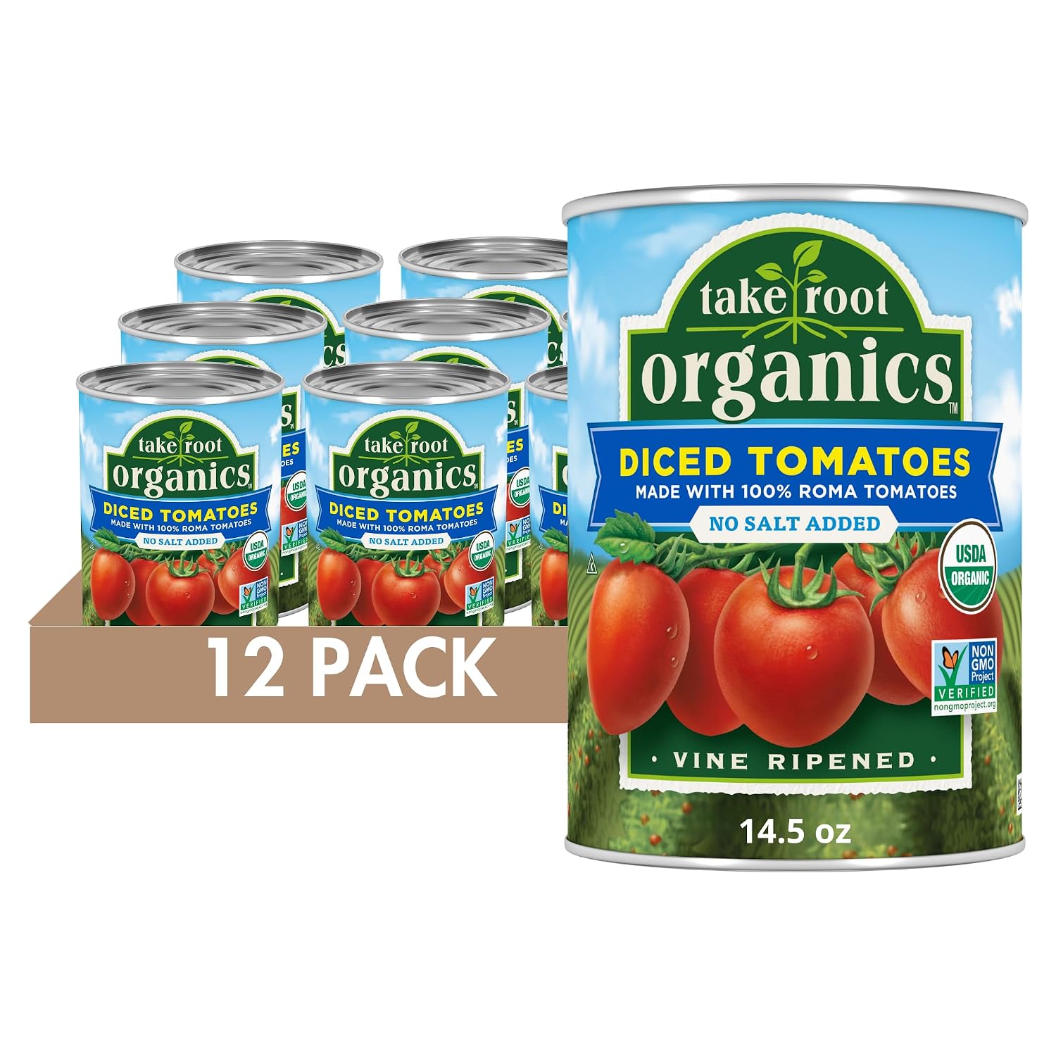 Take-Root-Organics-No-Salt-Added-Diced-Tomatoes,-14.5-oz.-Can-(Pack-95